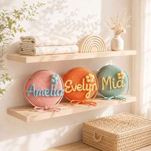 Petit sac à main en paille tissée personnalisé, nom et fleur 3D personnalisés, sac bandoulière rond, cadeau d'anniversaire ou de baptême pour petite fille - Product Image 2