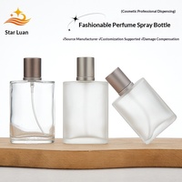 Flacon de parfum en verre transparent haut de gamme, minimaliste, givré, vide, 30ml/50ml, avec pulvérisateur à sertir ; pour le transfert de votre parfum
