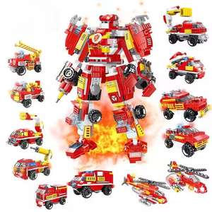 Ensemble de 6 camions de pompiers jouets de construction et 1 robot transformant ensemble de construction de voitures en briques pour enfants de 5 à 7 ans - Product Image 1
