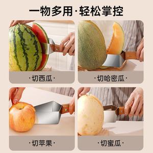 Coupe-pastèque en acier inoxydable, diviseur de fruits triangulaire, outil pour couper les melons en dés avec manche en bois - Product Image 5