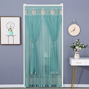 Sheer bedroom curtain, self-adhesive double-layer short indoor door curtain, Velcro, no <b>drilling</b> required, lace, new style for - Product Image 3