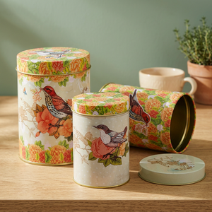 Classic Round Stainless steel Food Containers With Lid Floral Bird Design <b>Storage</b> <b>Boxes</b> For <b>Kitchen</b> Use - Product Image 4