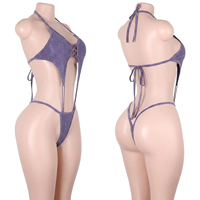 Vêtements de danse exotiques, tissu pailleté, fil argenté métallique, string à lacets, lingerie sexy une pièce, tenues de fête, de rave et de club