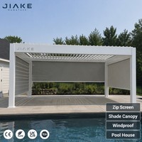 Jiake Aluminium-Pergola mit Motorisiertem Windfestem Zip-Screen und Außen-Sonnenschutzdach für Pool, Haus, Terrasse, Garten und Deck