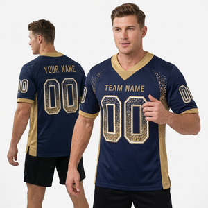 เสื้อฟุตบอลอเมริกันแบบยูนิเซ็กซ์ ระบายอากาศได้ดี ผ้าตาข่าย ชุดทีม สีกรมท่า-ทอง คอวี แขนสั้น สำหรับนักกีฬา - Product Image 6
