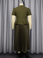 Ensemble jupe tendance grande taille pour femme, haut élégant à manches courtes et col rond, jupe longue plissée à pois, tenue de bureau pour femme