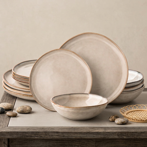 Ensemble de vaisselle moderne de style européen EKA, cuillère, bol, assiette, tasse en porcelaine, vaisselle irrégulière en grès pour usage domestique - Product Image 1