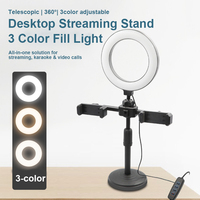 Support professionnel rotatif à 360° avec anneau lumineux et support pour téléphone, trépied de bureau LED pour éclairage photographique