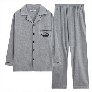 <b>Men's</b> Casual Style Knitted Print Breathable Thermal Cotton Long Sleeve Sleepwear Loungewear Wholesale <b>Pajamas</b> for <b>Men</b> - Product Image 3