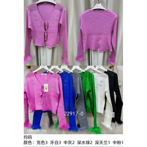 Maglione Cardigan ricamato da donna polsini in piuma stampa Casual stile bottone all'ingrosso abbigliamento invernale più colori - Product Image 1