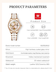 Montre pour femme OLEVS élégante avec diamants, montre automatique mécanique pour femme, montre squelette de luxe pour femme, 6612 - Product Image 3