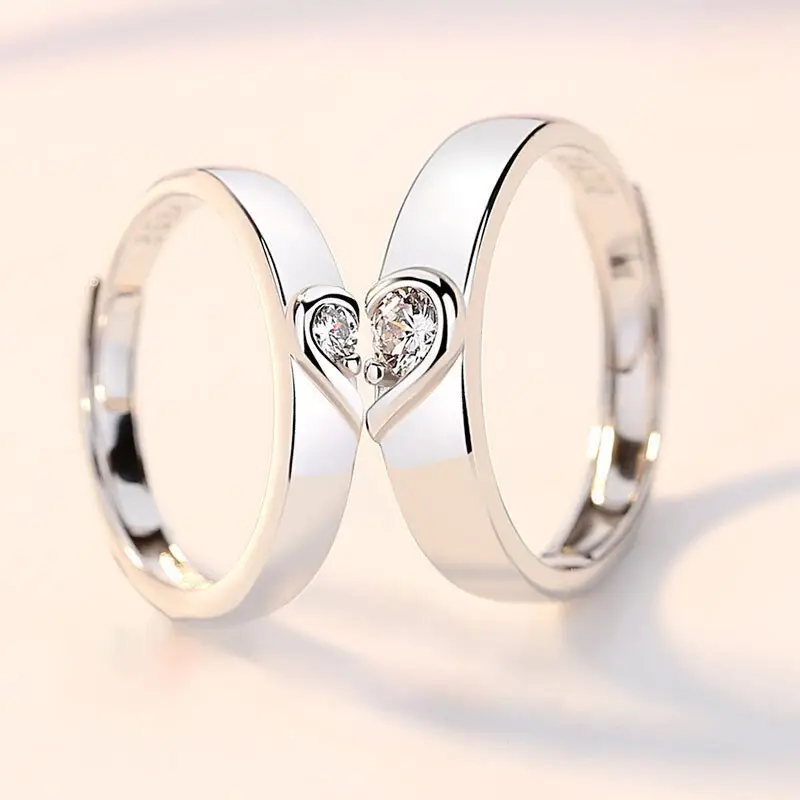 Wedding Couple 925 Rings Platinum Plated S925 Sterling Silver Hollow Heart Round Zircon Finger Rings For Women