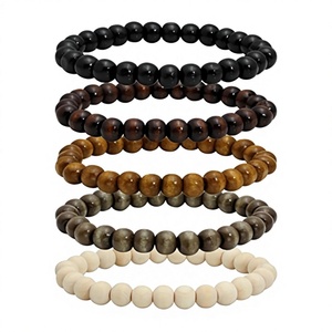 Lot de 5 Bracelets Vintage en Bois Perlé Élastiques Unisexe – Vente en Gros - Product Image 2
