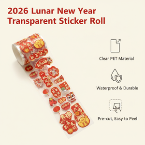 Clear PET Sticker Roll Waterproof Pre Cut Easy Peel Spring Festival Gift <b>Packaging</b> Decorative <b>Label</b> Stickers - Product Image 3