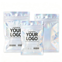 Sac d'emballage en plastique holographique léger personnalisé avec fermeture éclair refermable, sac à trois soudures latérales pour bonbons, biscuits, collations, bijoux