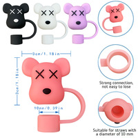 3D sevimli ayı saman Topper Charm 10mm kullanımlık silikon kap Tumbler aksesuarları saman ucu kapatma başlığı stoper Toppers