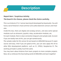 KUONGSHUN - Vente directe d'usine avec tutoriel - 37 modules électroniques à capteurs - Kits de démarrage pour débutants pour Arduino IDE UNO R3 MEGA Nano
