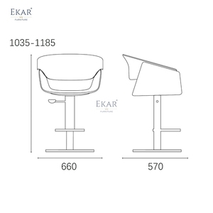Taburete de <span class=keywords><strong>Bar</strong></span> Giratorio Ajustable EKAR Aria, Silla de Comedor de Cuero Sintético Contemporáneo para el Hogar, <span class=keywords><strong>Bar</strong></span> y Hotel - Product Image 3
