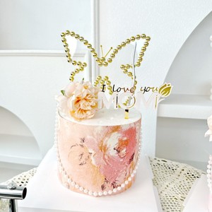 Honey And Sweetness Pearl Butterfly Cake Decoration Acrylic Mother's Day Cake Insert With Flowers Vintage Border - Product Image 2