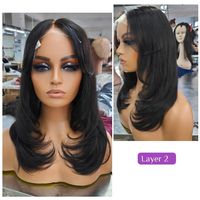 Perruque en cheveux vietnamiens bruts, coupe droite tendance, en couches, nœuds pré-blanchis, à enfiler et à porter, perruques sans colle 5x7, cheveux humains pour femmes