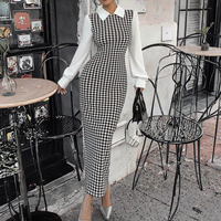 Robe longue ajustée à manches bouffantes, jupe portefeuille unie, taille haute, col roulé, tenue décontractée et élégante pour femme