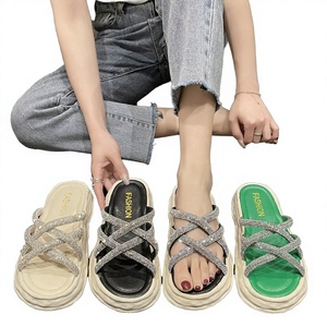 Zapatos de Mujer con Punta Redonda, Pedrería, Plataforma Gruesa, Tacón Plano, Transpirables, para Exteriores, Moda de Verano y Otoño - Product Image 3