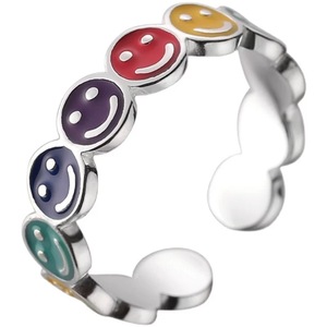 Rainbow Smiley Face <b>Ring</b> S925 Sterling Silver <b>Open</b> Design Unisex Everyday Wear Index Finger <b>Ring</b> - Product Image 5