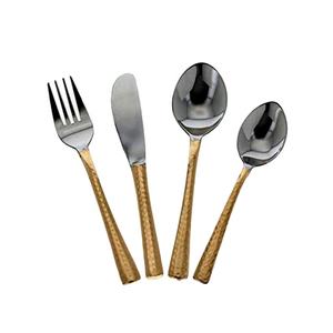 Juego de cubiertos personalizado Juego de cubiertos Chapado en plata de acero inoxidable martillado de latón real - Product Image 1
