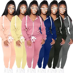 Conjunto de 2 Piezas de Chaqueta con Capucha para Mujer, Ropa de Otoño Invierno, Top y Pantalones Deportivos, Traje Deportivo de <span class=keywords><strong>Dos</strong></span> Piezas, Conjunto Combinado para Vacaciones - Product Image 1