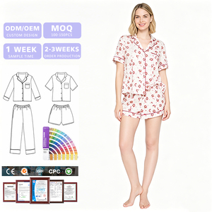 Pijamas cortos personalizados para mujer, 2 piezas, algodón orgánico suave, ropa de estar para dama, con botones y cordones ajustables, ropa de dormir de verano para mujer - Product Image 1