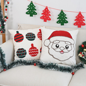 Queeneo gros personnalisé moderne carré jeter oreiller joyeux noël père noël housse de coussin avec crochet boucle touffeté broderie - Product Image 1