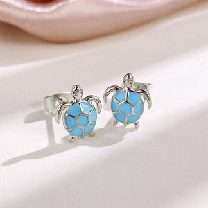 Pendientes de tortuga azul cielo para mujer, aleación chapada en plata, forma de animal linda, engaste de bisel con cristales de imitación, joyería de moda - Product Image 5
