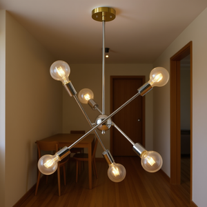 Lámpara Colgante Moderna Sputnik Cromada de 6 Luces, 3500K LED, Luz Blanca Cálida, para Pasillo, Comedor, Estilo Mid-Century - Product Image 2