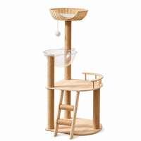Arbre à chat en bois compact en gros, tour à chat gain de place avec maisonnette pour chat, lit capsule spatiale et griffoir