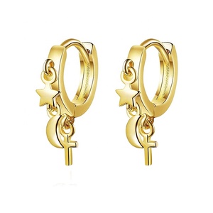 Pendientes de Aro con Colgantes de Luna, Estrella y Cruz, Chapados en Oro, de Latón, de Gemenl Fashion, para Mujer - Product Image 1