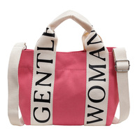 Bolso Tote Casual para Mujer, Mini, de Lona, con Diseño de Letras, Colores Contrastantes, Cierre Magnético