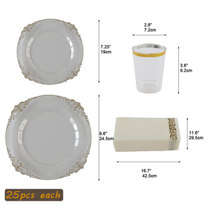 Platos Desechables Transparentes con Borde Dorado para Fiestas, Juego de 175 Piezas con Cubiertos, Servilletas y Vasos, Oferta - Product Image 5