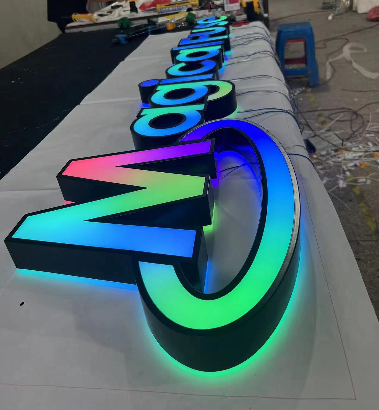 Custom Alphabet Signs Magic Color Lights for Wedding Home Company Office Stainless Steel Shop Name Sign