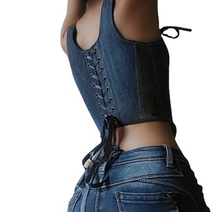 2023 Cross-border primavera gilet Sexy Sexy da ragazza Sexy tutina da donna t-Shirt sottile reggiseno in Denim dimagrante - Product Image 4