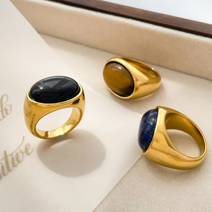 Bague ovale en acier inoxydable avec pierres précieuses Lapis Lazuli Agate Oeil de tigre Bijoux en <span class=keywords><strong>pierre</strong></span> naturelle Bijoux pour femme Bague en pierres naturelles - Product Image 3