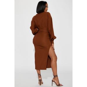 Robe chemise à manches longues pour femme, style européen et américain, automne, coupe ajustée, plissée, style sœur royale, taille haute, jupe enveloppante - Product Image 6