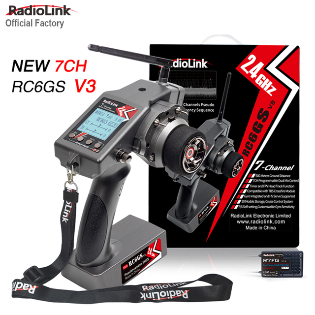 Radiolink RC6GS V3 Upgraded Version 7CH Radio Transmitter 2.4GHz with R7FG Gyro Receiver Remote Controller for RC Crawler Boat