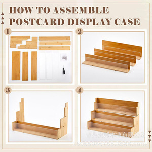 Tiered Wooden Greeting Card Display <b>Stand</b> For Desk Photo Storage Organizer With Floral Cards Shown - Product Image 3