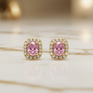 Orecchini E4727 con Diamanti Rosa, Oro Massiccio 18K, Taglio Cushion, Diamanti Naturali Certificati GIA, Classici da Donna per Uso Quotidiano - Product Image 2