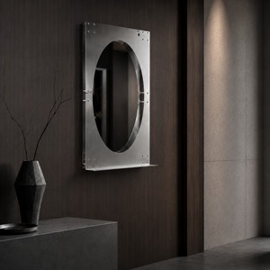 KINNO <strong>Industrial</strong> Art Deco Stainless Steel Wedding Decorative <strong>Wall</strong> <strong>Mirror</strong> 2mm Thick 85x48x2cm Oval Polished Reflective Center - Product Image 3