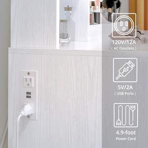 Moderna camera da letto bianca Vanity Desk LED specchio illuminato presa di corrente per il trucco cassetti armadio sgabello sgabello toletta - Product Image 2