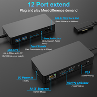 Hub USB 3.0 à 12 ports, répartiteur USB 4 ports, station d'accueil universelle pour ordinateur portable VGA, réplicateur Type C pour Surface Pro 3 4 5 6 7 X