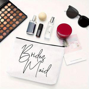 Pochette de maquillage personnalisée en toile avec fermeture éclair pour demoiselle d'honneur, motif texte personnalisé, pochette de rangement cosmétique de voyage, cadeau - Product Image 4