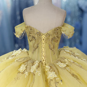 Dy6919 イエロー キンセアニェーラドレス ボールガウン ノースリーブ アップリケ シフォン プロムドレス スウィート16用 - Product Image 3
