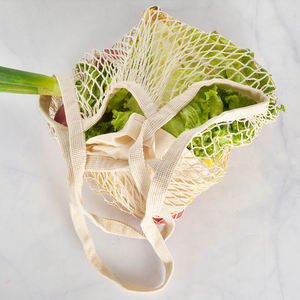 Fourre-tout d'épicerie portable et réutilisable en coton biologique écologique, sac à provisions en filet pliable en maille - Product Image 2